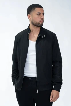 Veste unie sans capuche style biker en tissus