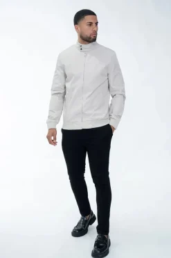 Veste unie sans capuche style biker en tissus
