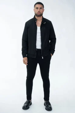Veste unie sans capuche style biker en tissus